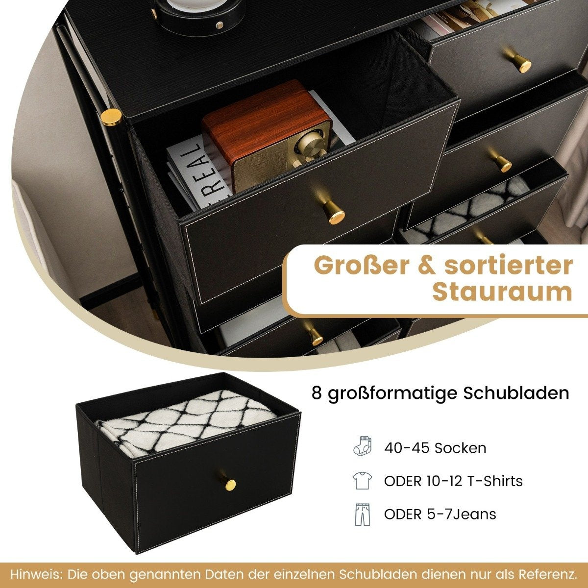 Chest of drawers for bedroom with 8 drawers high fabric chest of drawers with metal frame 89 x 30 x 98 cm black