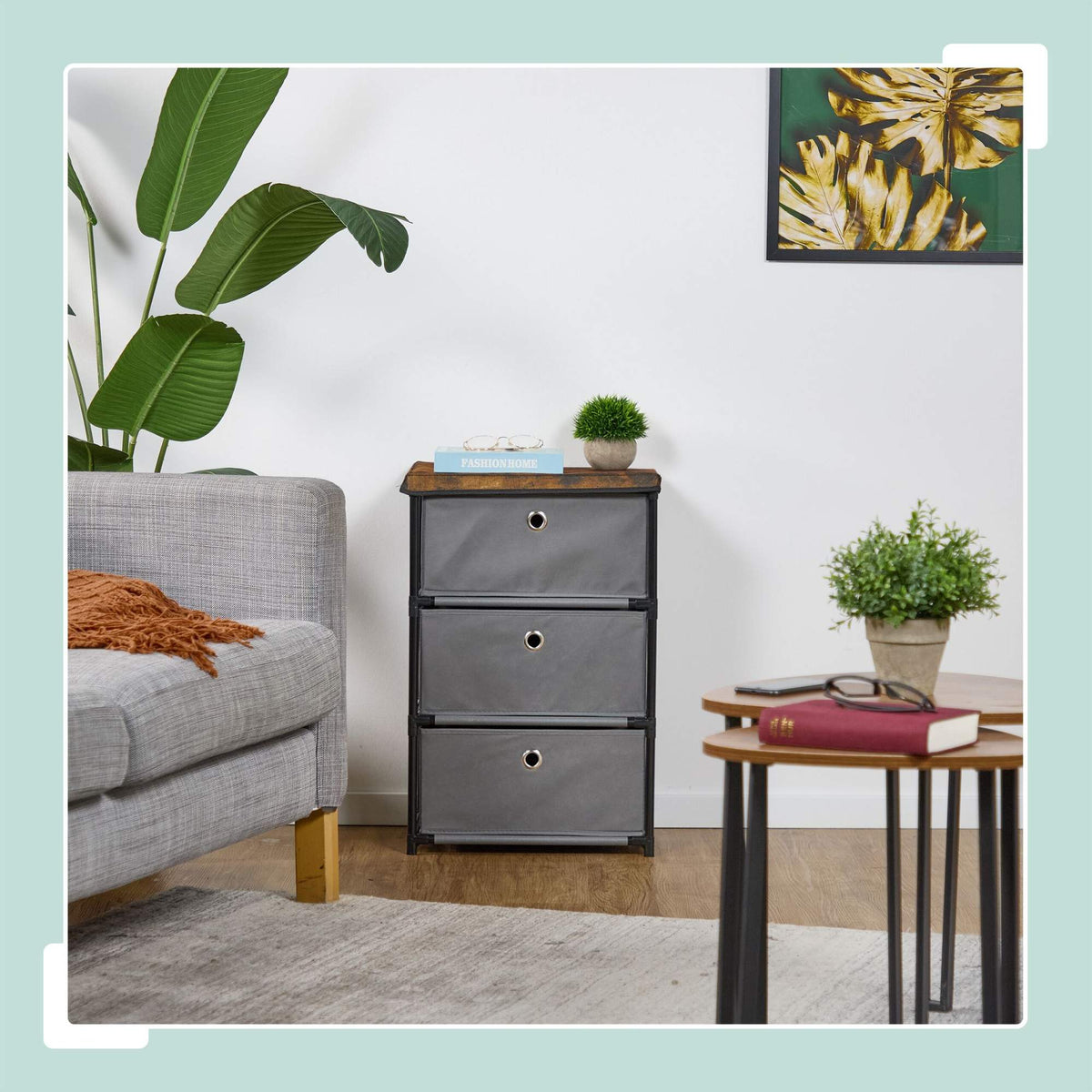 Chest of drawers in wooden design with fabric drawers