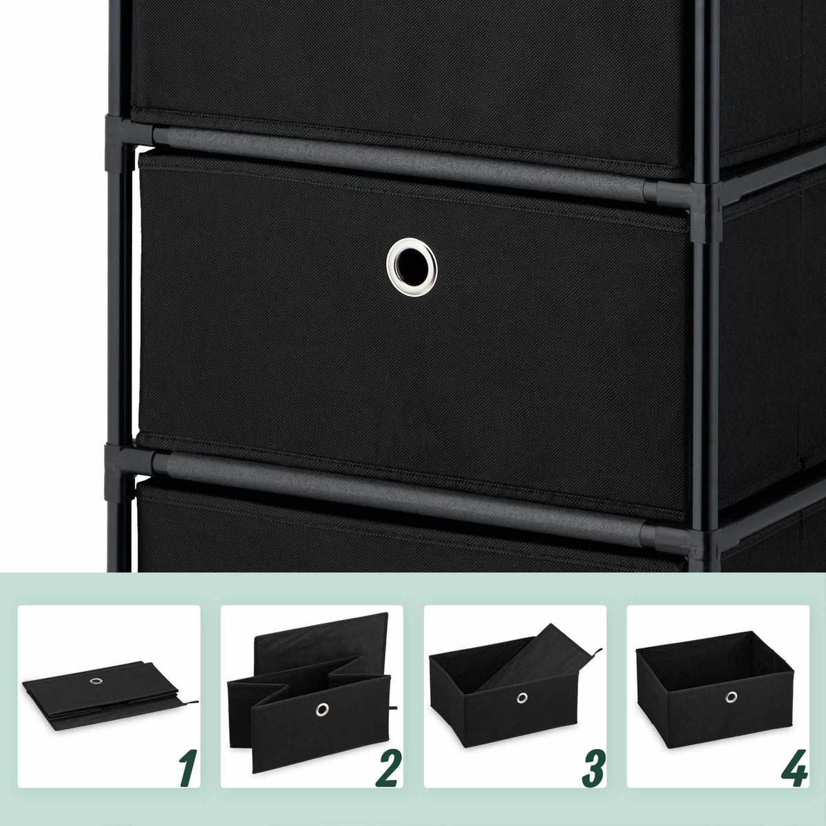 Chest of drawers in wooden design with fabric drawers