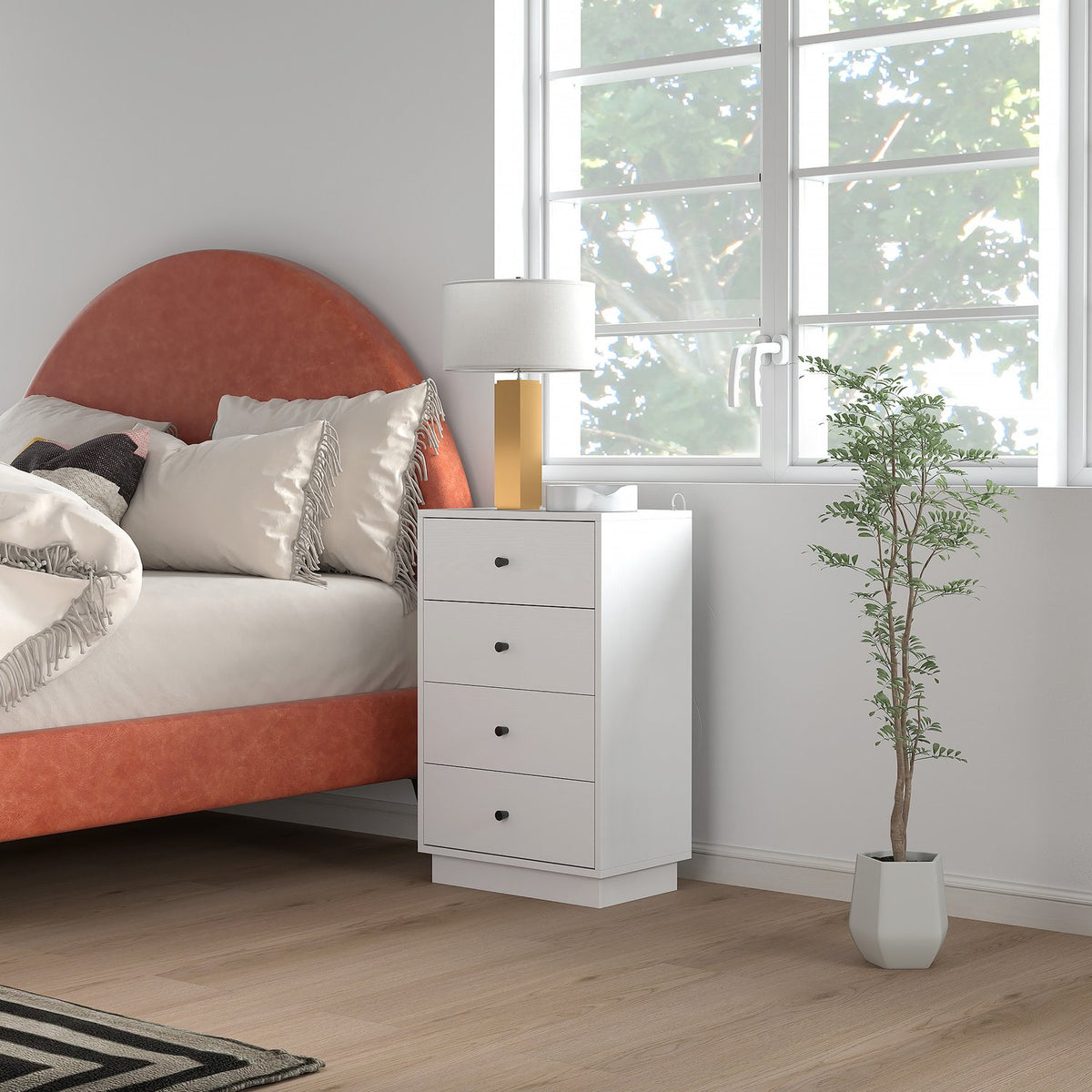 Chest of drawers, sideboard with 4 drawers, cabinet made of wood material, storage cabinet in modern style, drawer cabinet, chest of drawers for living room, bedroom, hallway, 47 x 29 x 75 cm, white