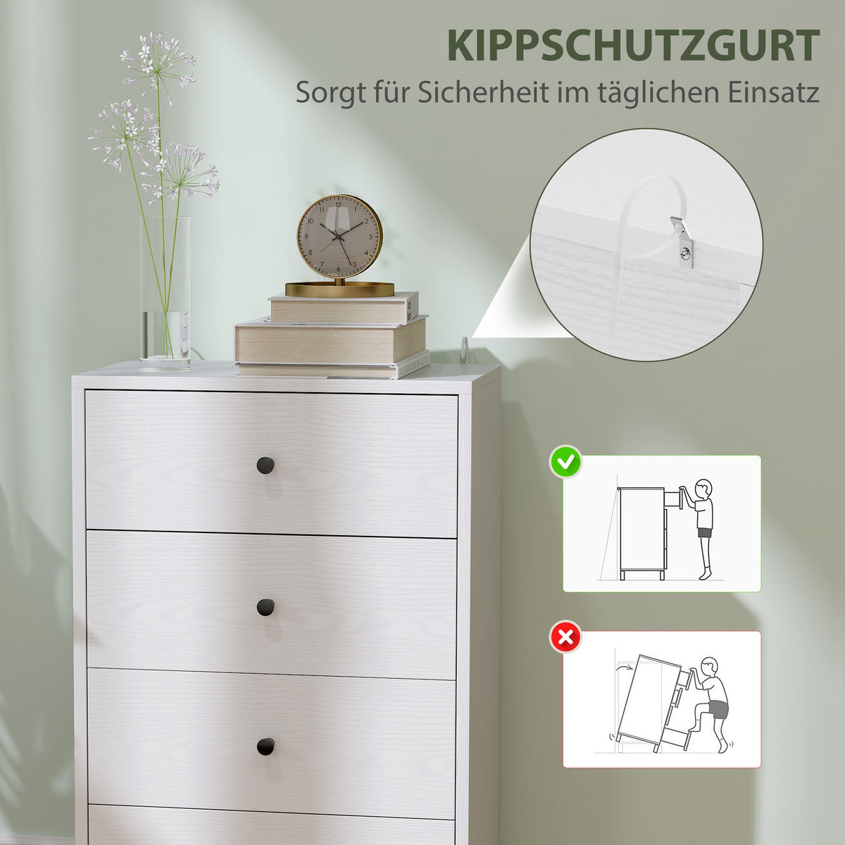 Chest of drawers, sideboard with 4 drawers, cabinet made of wood material, storage cabinet in modern style, drawer cabinet, chest of drawers for living room, bedroom, hallway, 47 x 29 x 75 cm, white