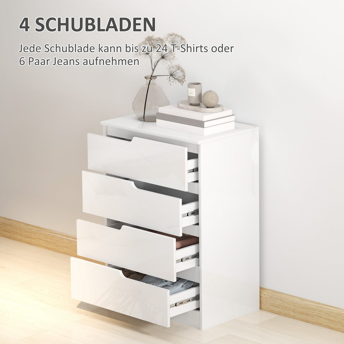 Chest of drawers side cabinet with 4 drawers, chest of drawers for living room, bedroom, high-gloss white 60 x 40 x 85cm |