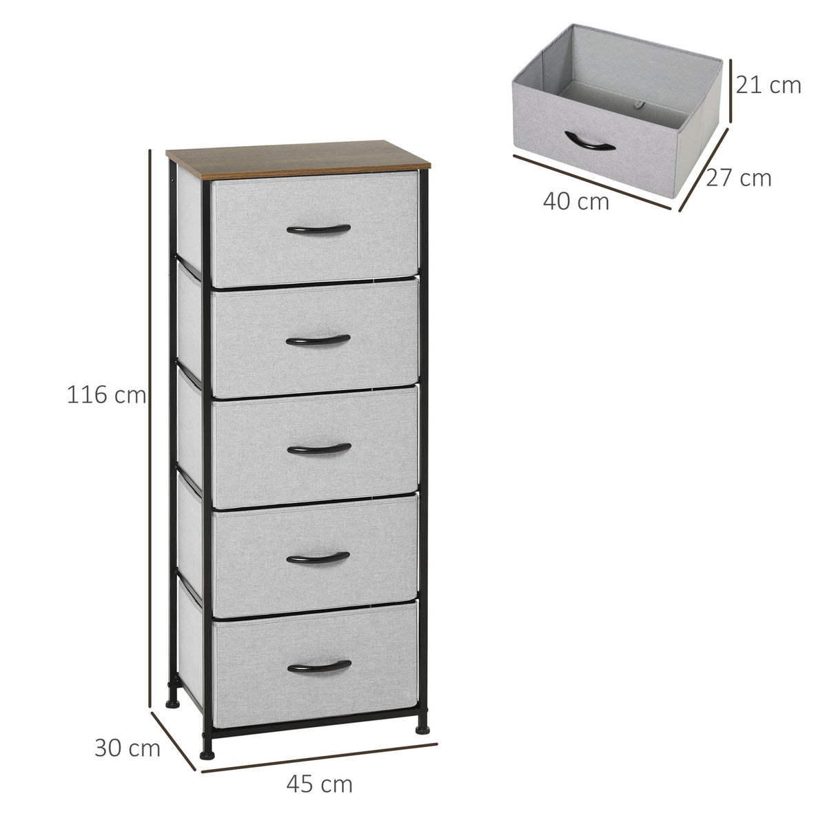 Chest of drawers with 5 drawers made of fabric storage cabinet chest of drawers with handles, modern design cabinet drawer cabinet storage chest of drawers for bedroom, living room gray |