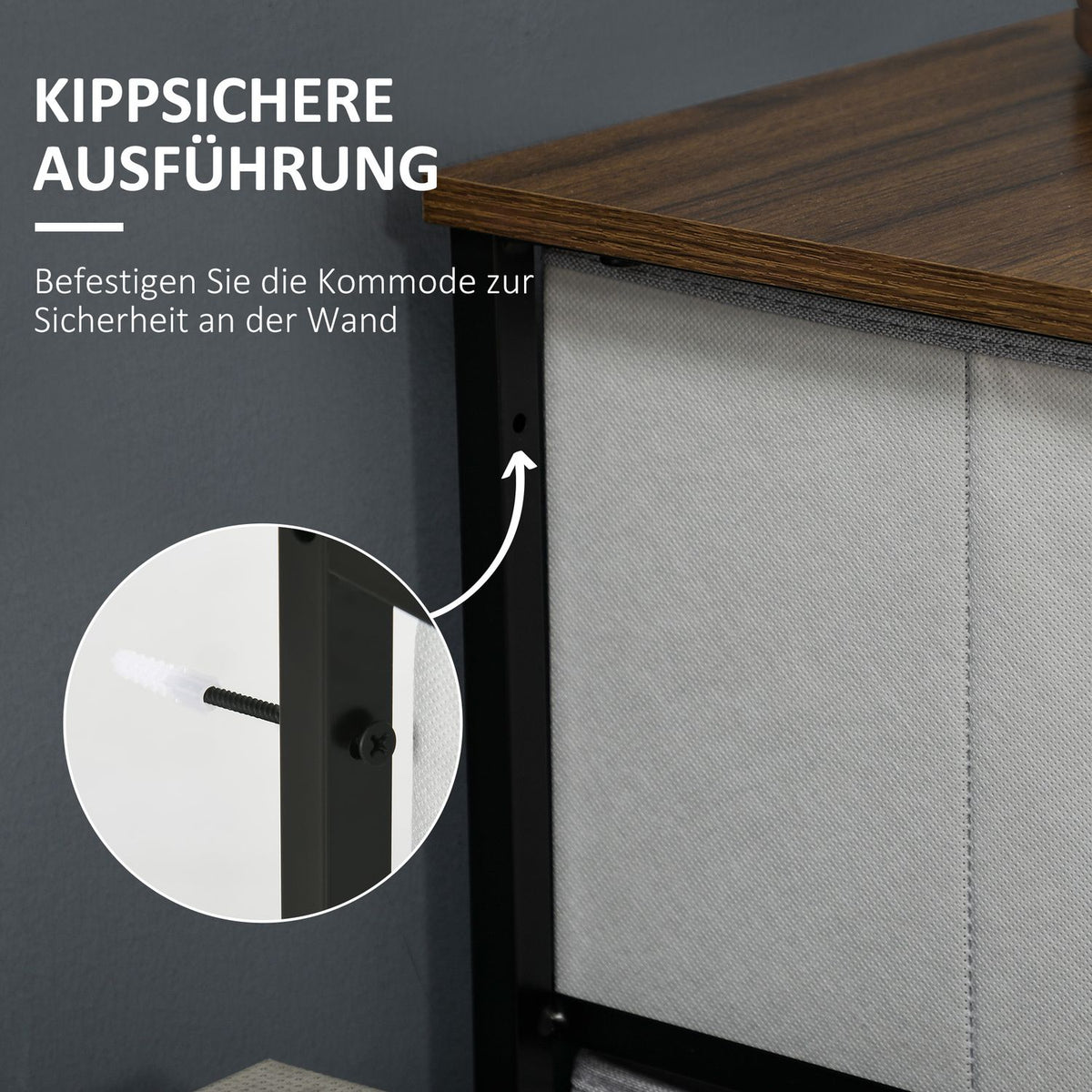 Chest of drawers with 5 drawers made of fabric storage cabinet chest of drawers with handles, modern design cabinet drawer cabinet storage chest of drawers for bedroom, living room gray |