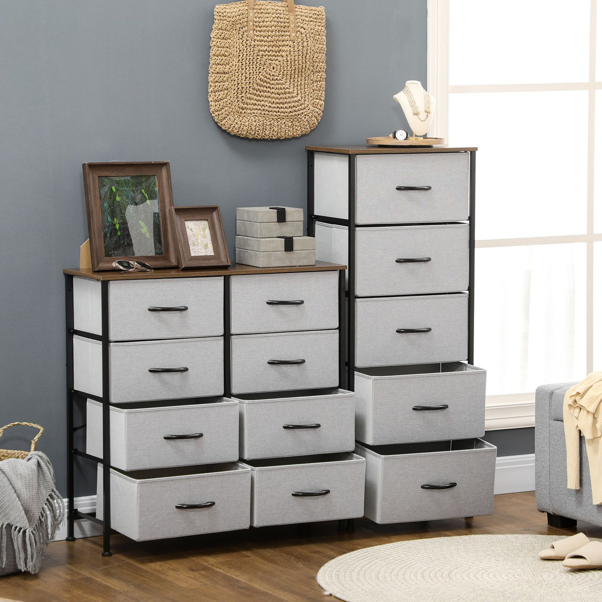 Chest of drawers with 5 drawers made of fabric storage cabinet chest of drawers with handles, modern design cabinet drawer cabinet storage chest of drawers for bedroom, living room gray |