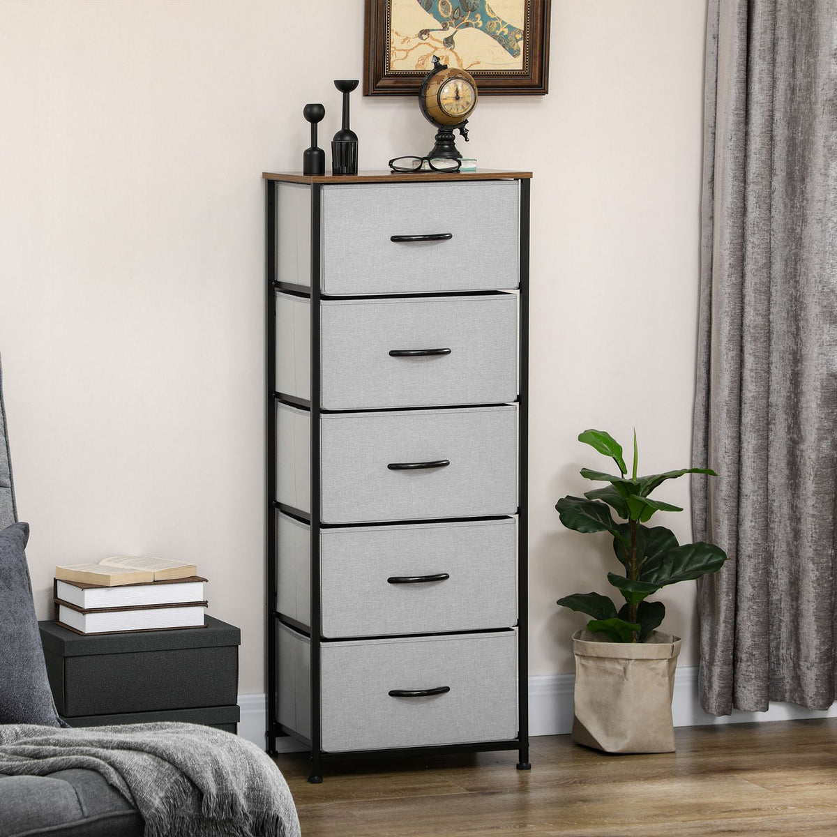 Chest of drawers with 5 drawers made of fabric storage cabinet chest of drawers with handles, modern design cabinet drawer cabinet storage chest of drawers for bedroom, living room gray |