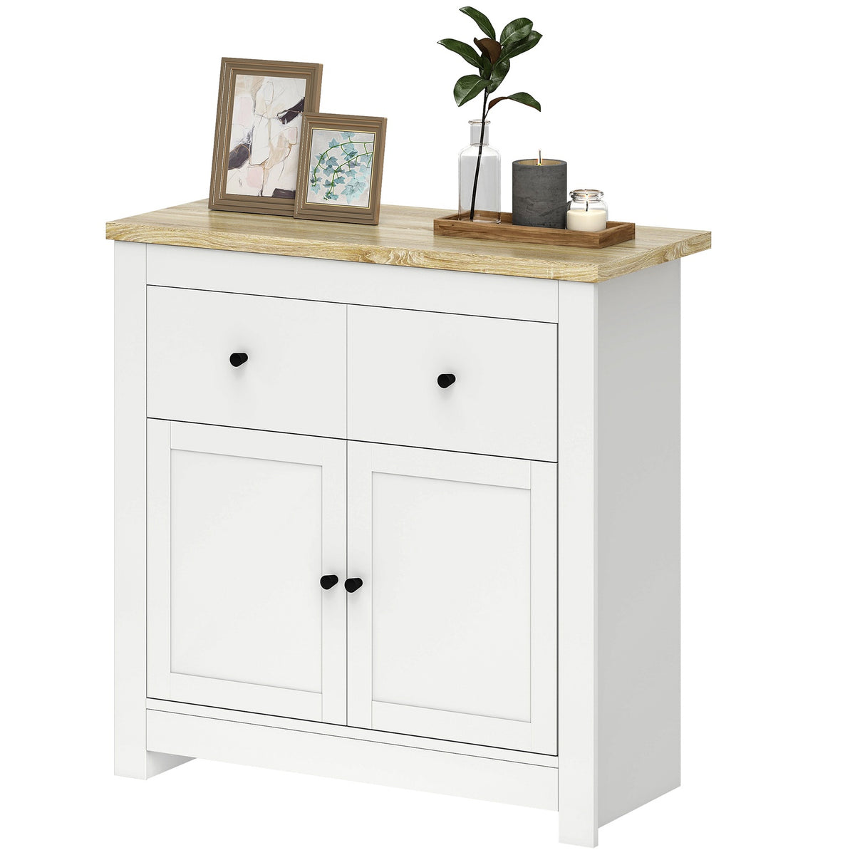 Chest of drawers with plenty of storage space, sideboard with soft-close doors, 2 drawers, adjustable shelf, white