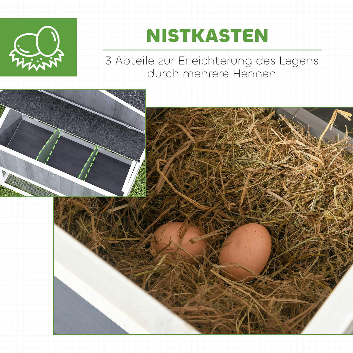 Chicken Coop, 236.5 x 91 x 114 cm Chicken Run with Nesting Box, Outdoor Enclosure, Wooden Chicken House with 2 Perches, Waterproof Paint, for 3-4 Chickens, Gray