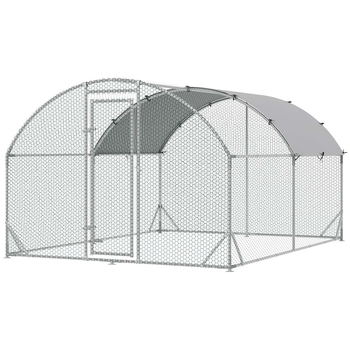 Chicken Coop Outdoor Run Made of Steel, 280 x 380 x 197 cm Chicken Cage with UV-Resistant Cover, Door, Chicken Run for 6-12 Chickens, Small Animals, Silver