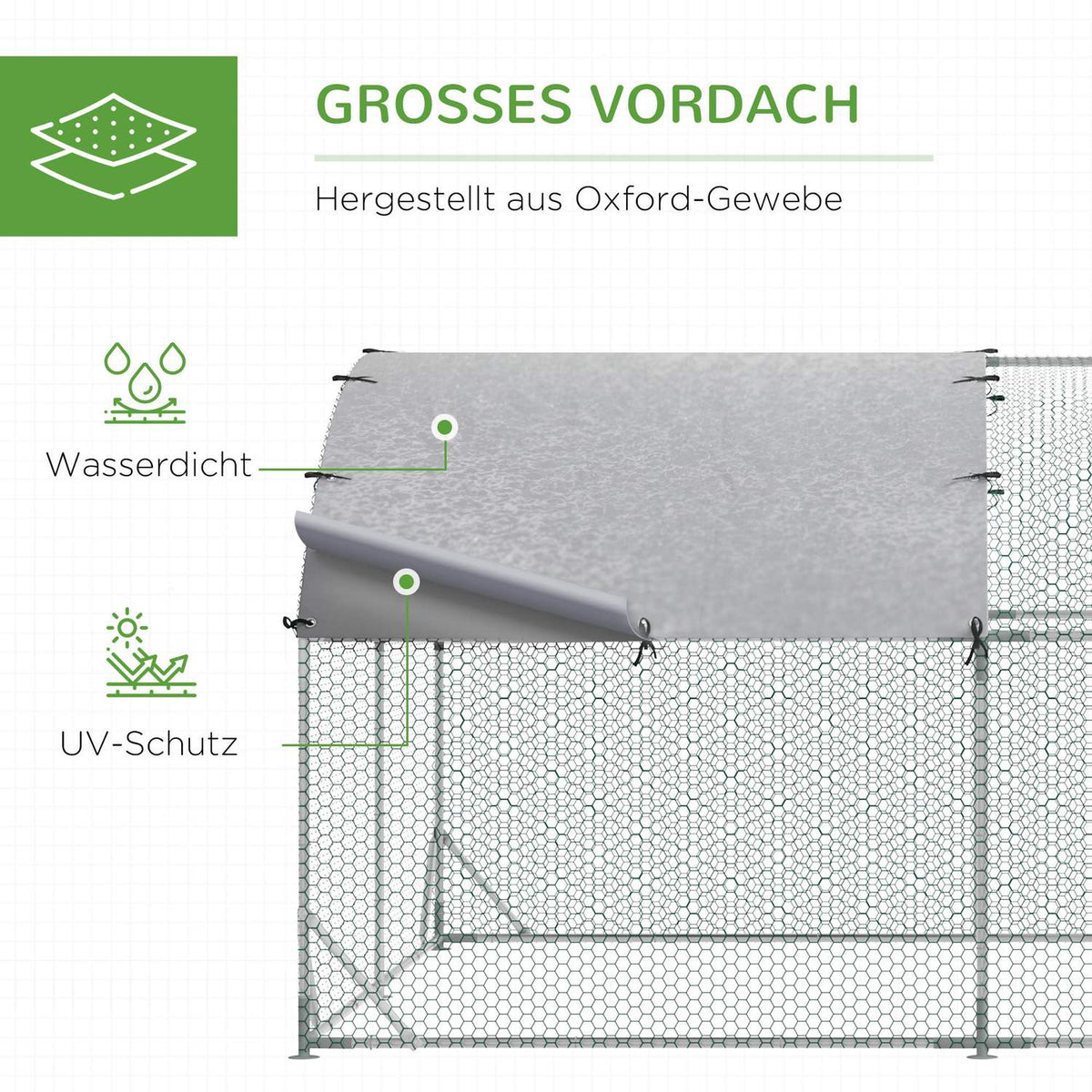 Chicken Coop Outdoor Run Made of Steel, 280 x 380 x 197 cm Chicken Cage with UV-Resistant Cover, Door, Chicken Run for 6-12 Chickens, Small Animals, Silver