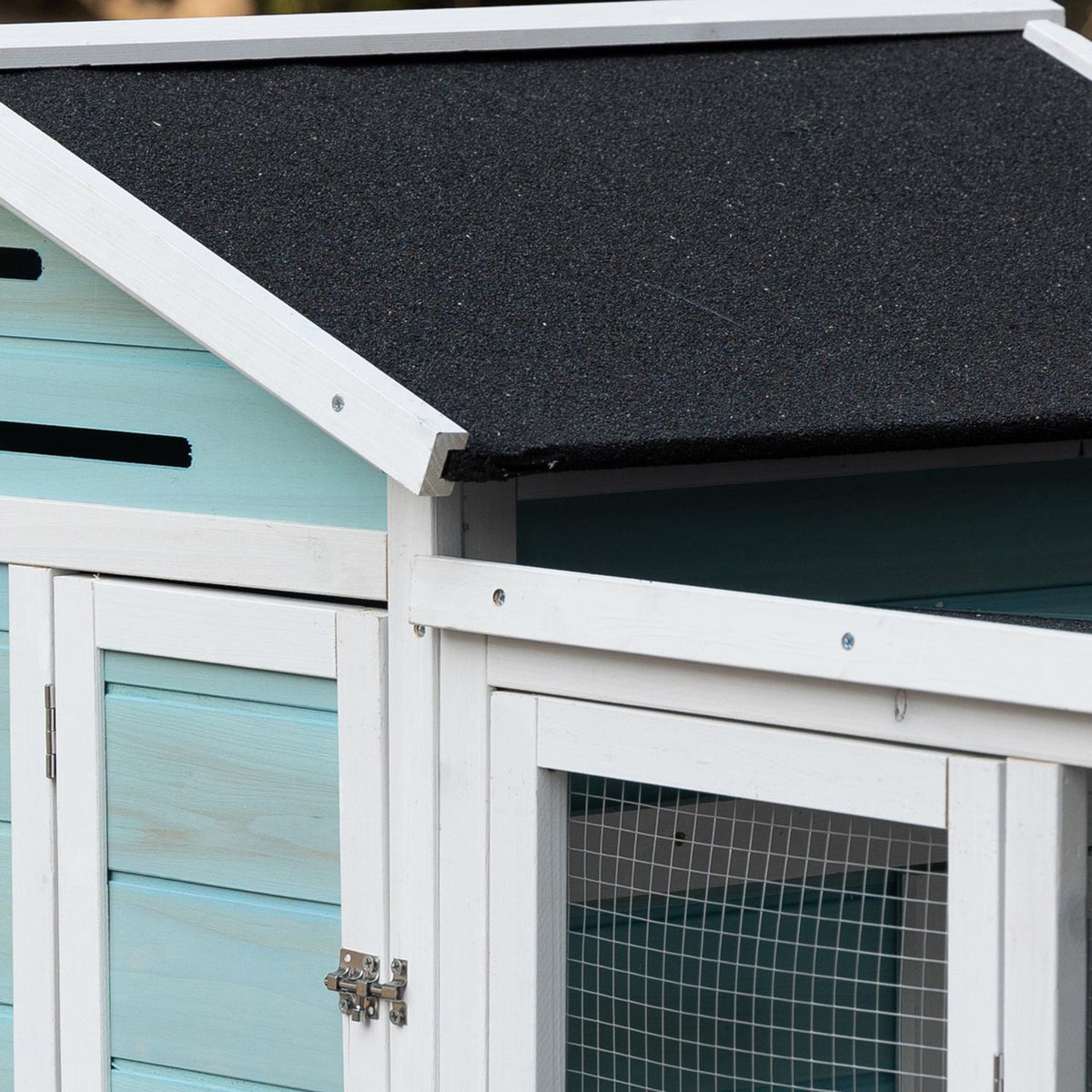 Chicken Coop Winterproof Chicken House With 2 Levels, Nesting Box & Ramp, Easy To Clean, Fir Wood/Steel/Asphalt, Blue, 193X78X115Cm