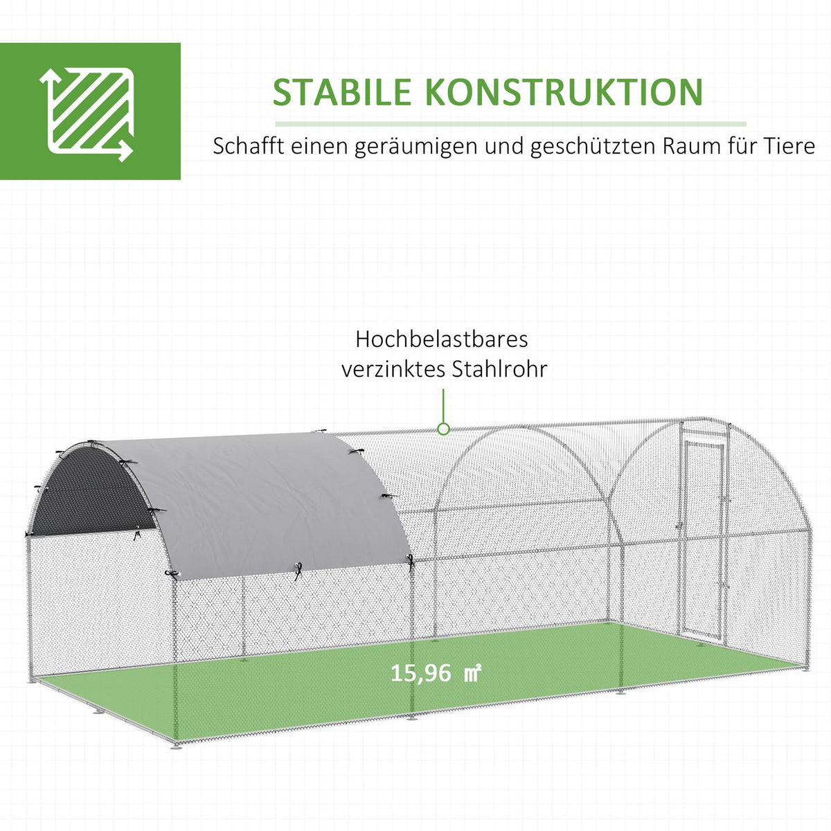 Chicken Coop Xxl Outdoor Poultry Coop For 12-18 Chickens, With Shade Roof & Lock, Zinc/Steel, 280X570X197Cm