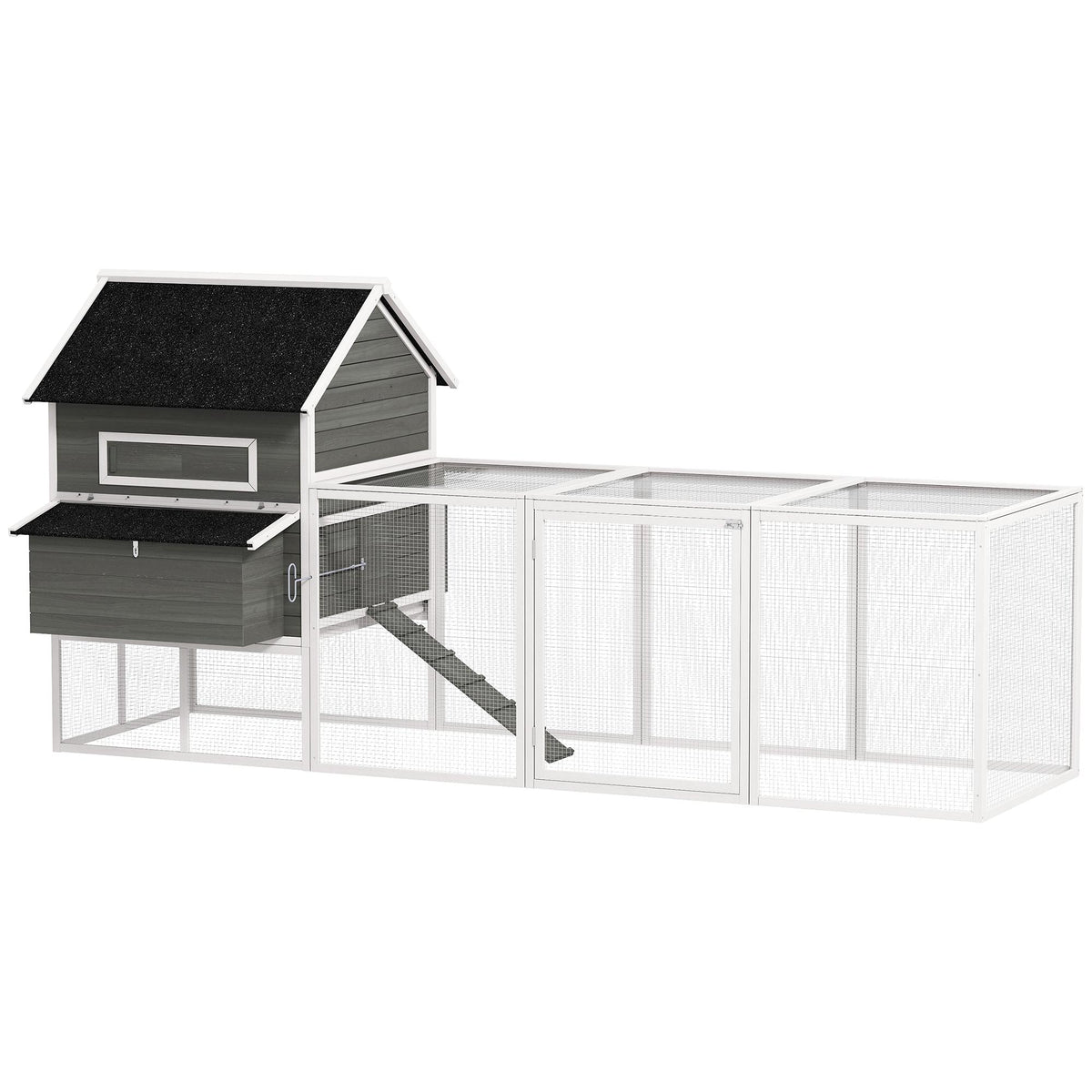 Chicken Coop with Run, Weatherproof, Gray Pine Wood