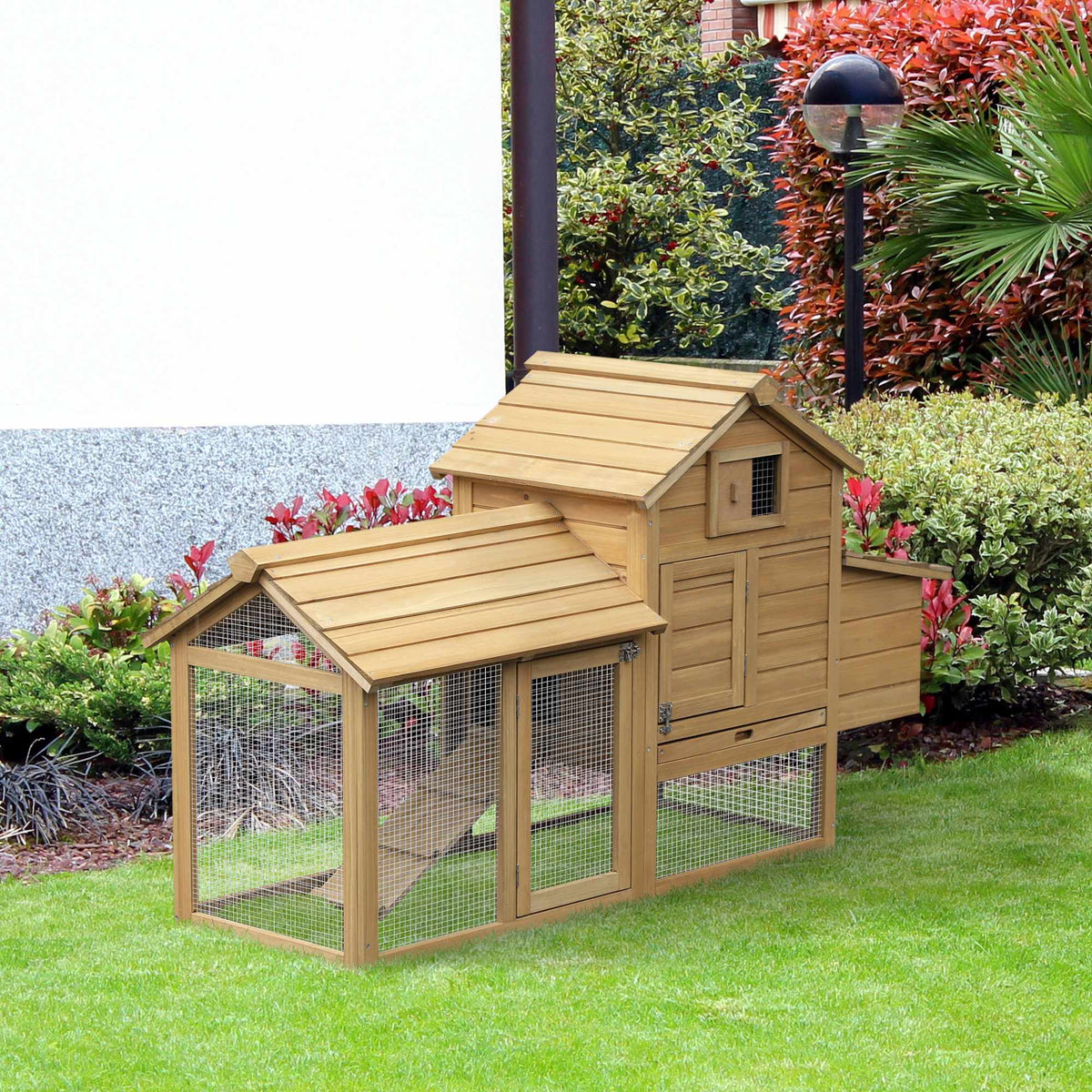 Chicken Coop with Run, Wood, 2 Levels, Nesting Box