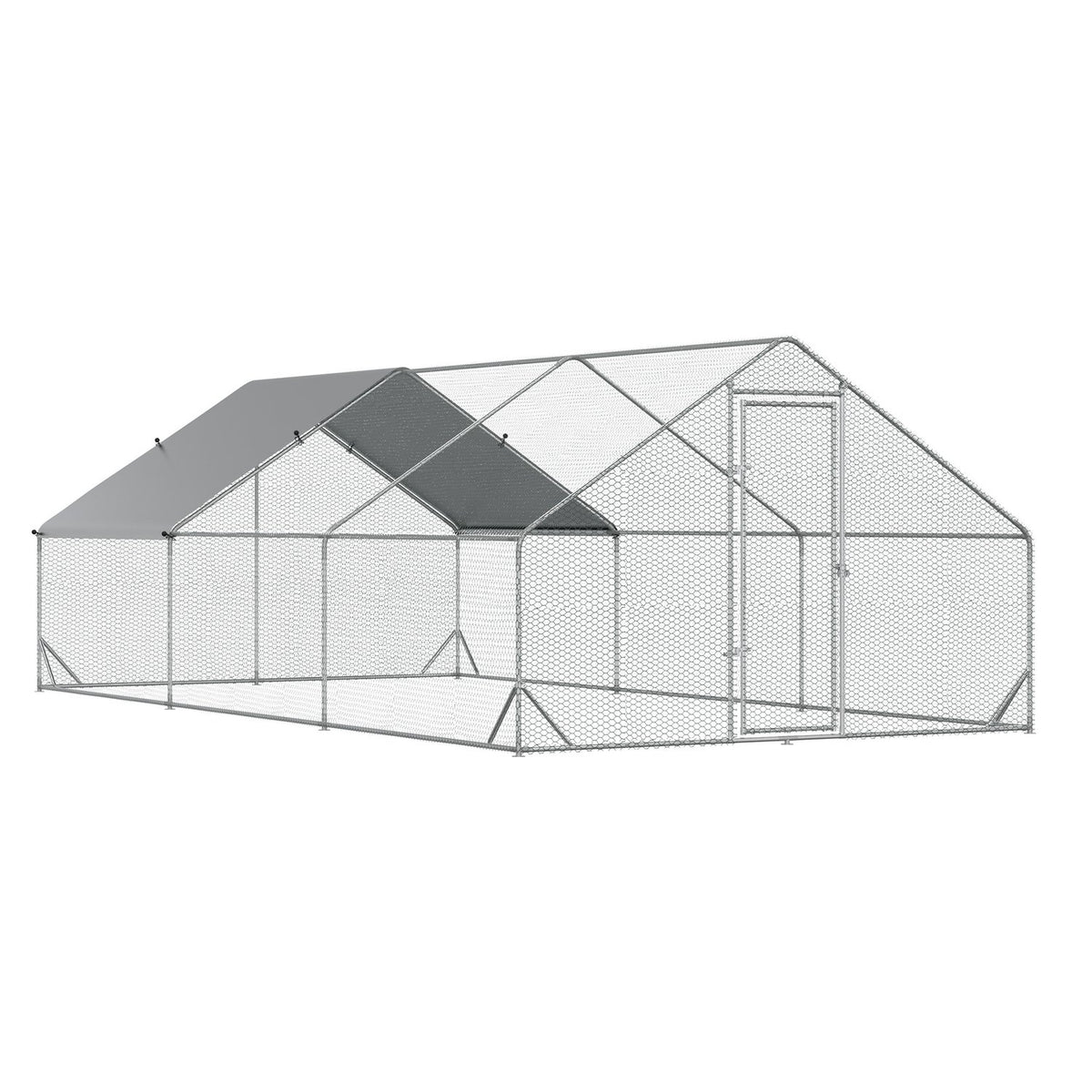 Chicken coop, 3 x 6 x 2 m, free-range enclosure XXL, outdoor poultry coop with shade, roof, for 12-18 chickens, ducks, rabbits, steel