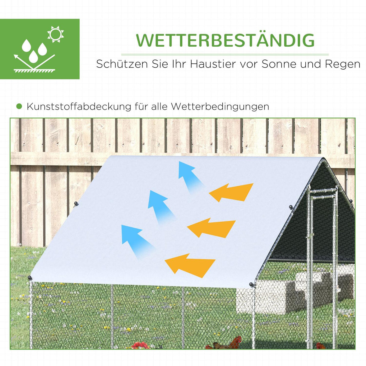 Chicken coop, 3 x 6 x 2 m, free-range enclosure XXL, outdoor poultry coop with shade, roof, for 12-18 chickens, ducks, rabbits, steel