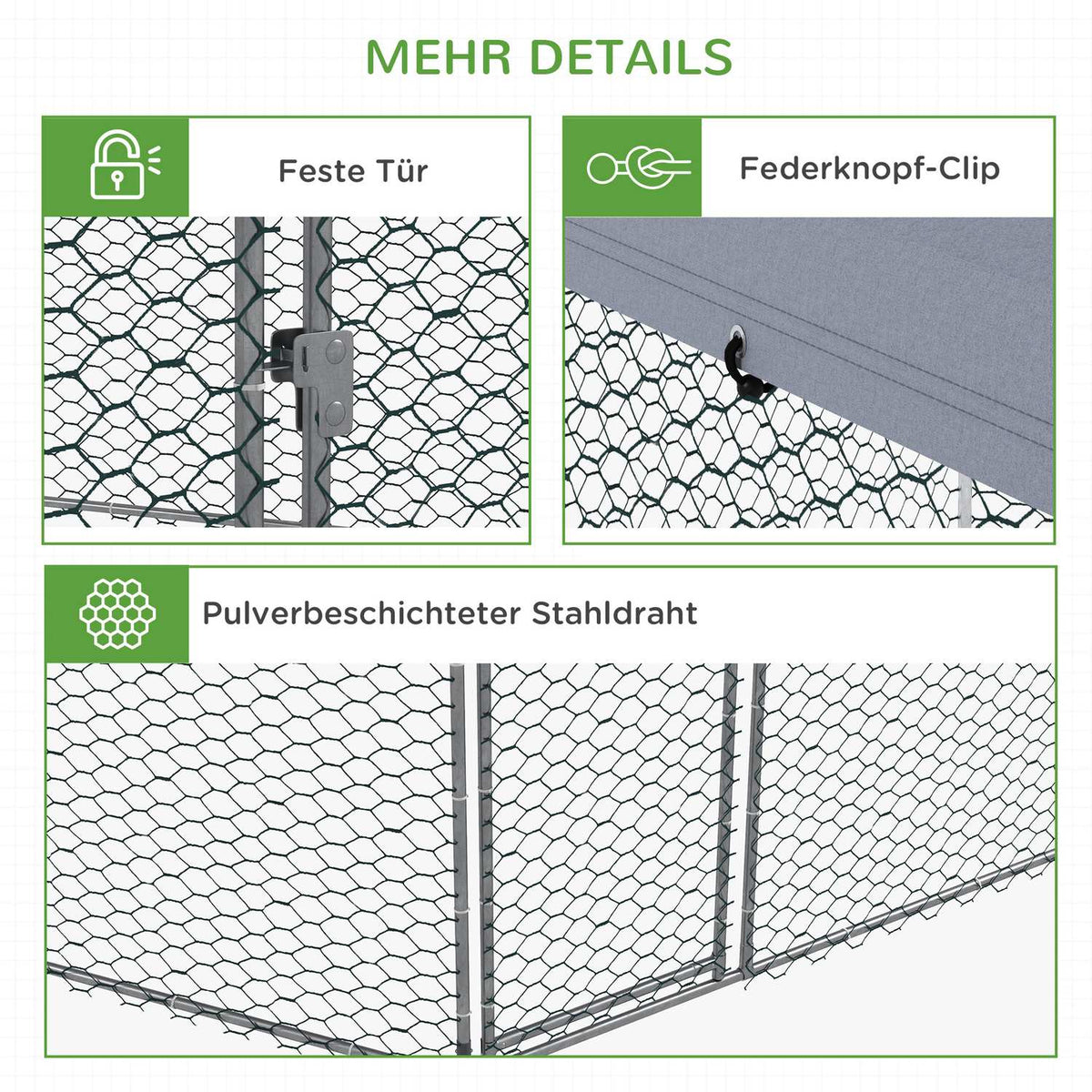 Chicken coop 400 x 346 x 263 cm free-range steel enclosure, chicken cage with cover, door, chicken enclosure for 10-15 chickens, small animals, gray