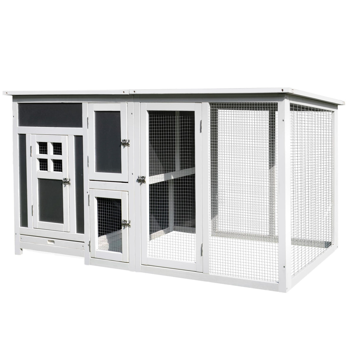 Chicken coop chicken house suitable for 1-2 chickens, with nesting box egg crate with 2 compartments, fir, gray + white, 160 x 75 x 80 cm