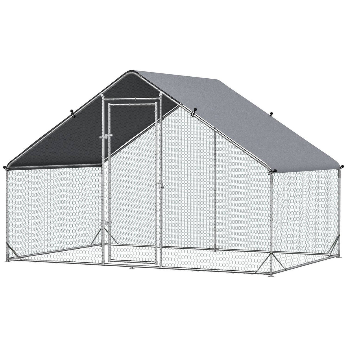 Chicken coop free-range enclosure made of steel, 300 x 200 x 200 cm chicken cage with cover, door, chicken enclosure for 4-6 chickens, small animals, silver