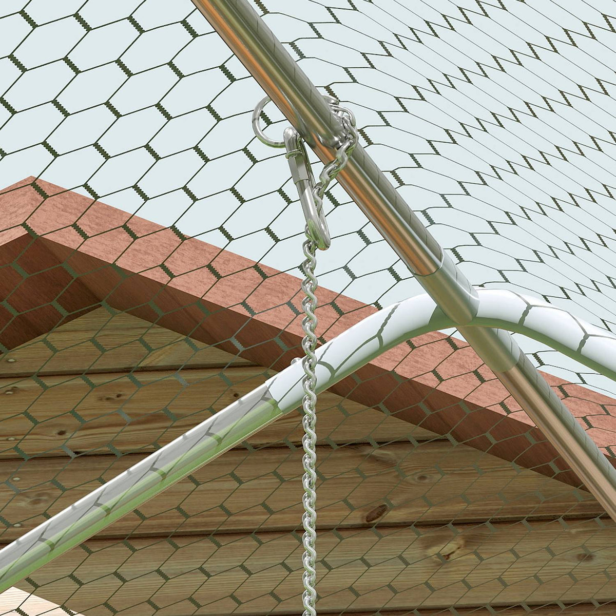 Chicken coop free-range enclosure made of steel, 300 x 800 x 195 cm chicken cage with UV-resistant cover, feeding door, hanging feeding, perch, chicken enclosure for 24-30 chickens, small animals, silver