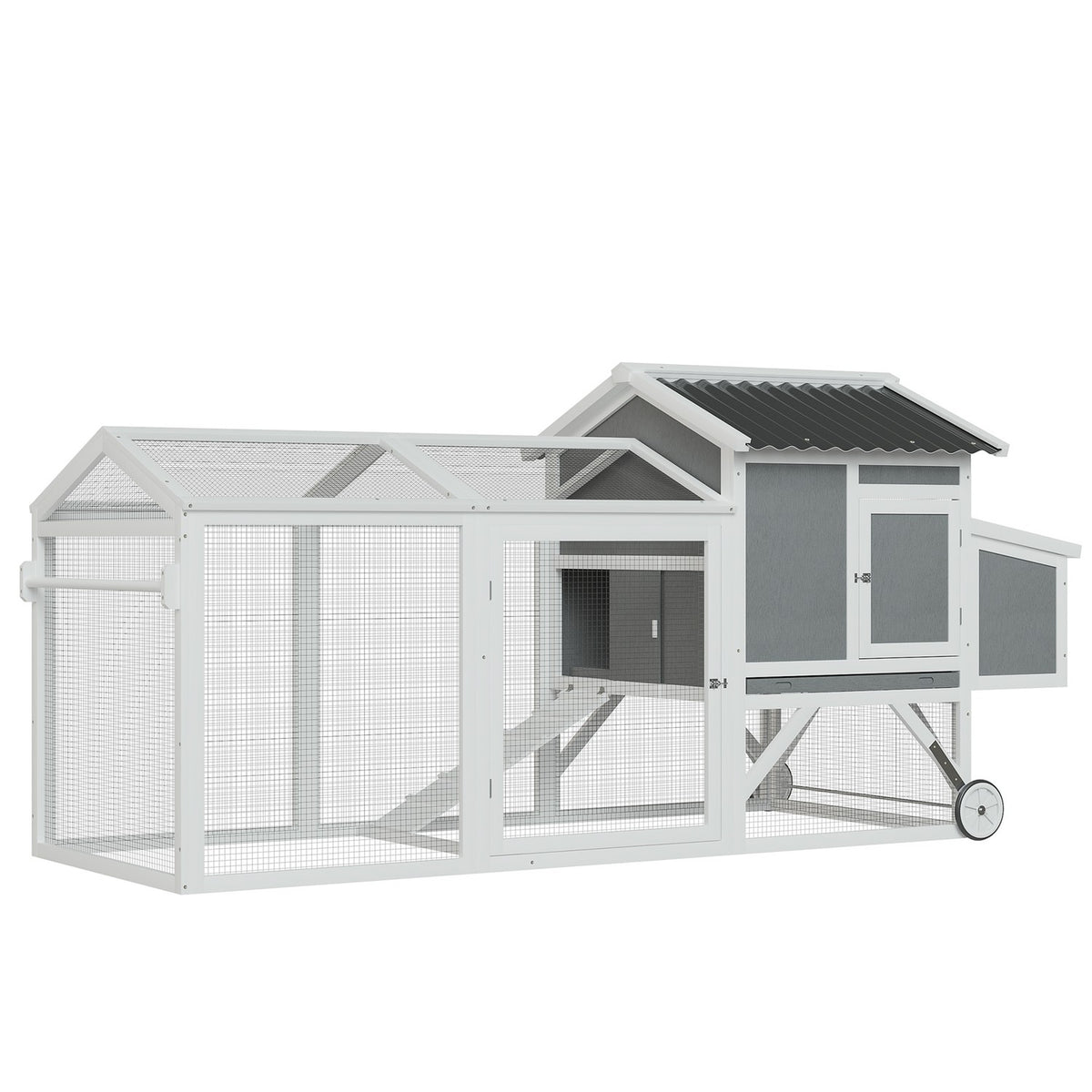 Chicken coop mobile nesting box wheels chicken aviary winterproof fir wood/PVC grey+white