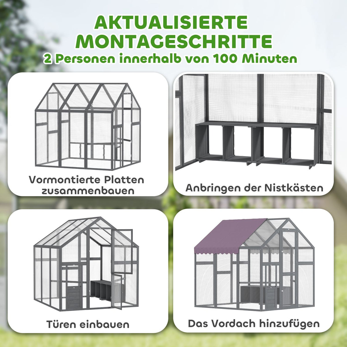 Chicken coop outdoor enclosure 1.7x1.8x1.8 m outdoor enclosure with lock fir wood chicken house with waterproof, anti-UV roof outdoor poultry coop for chicken cage, 6-8 chickens, ducks, rabbits, gray