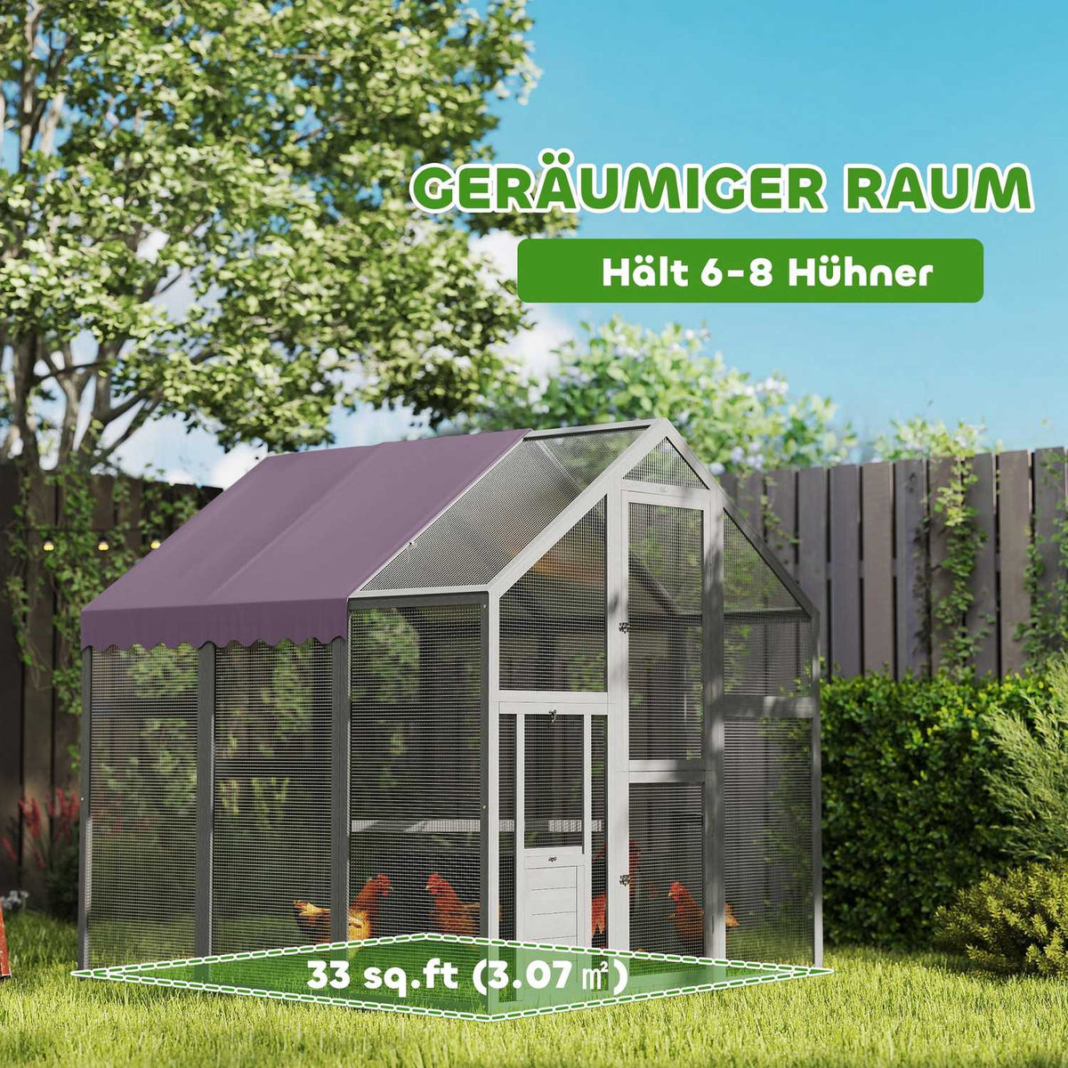 Chicken coop outdoor enclosure 1.7x1.8x1.8 m outdoor enclosure with lock fir wood chicken house with waterproof, anti-UV roof outdoor poultry coop for chicken cage, 6-8 chickens, ducks, rabbits, gray