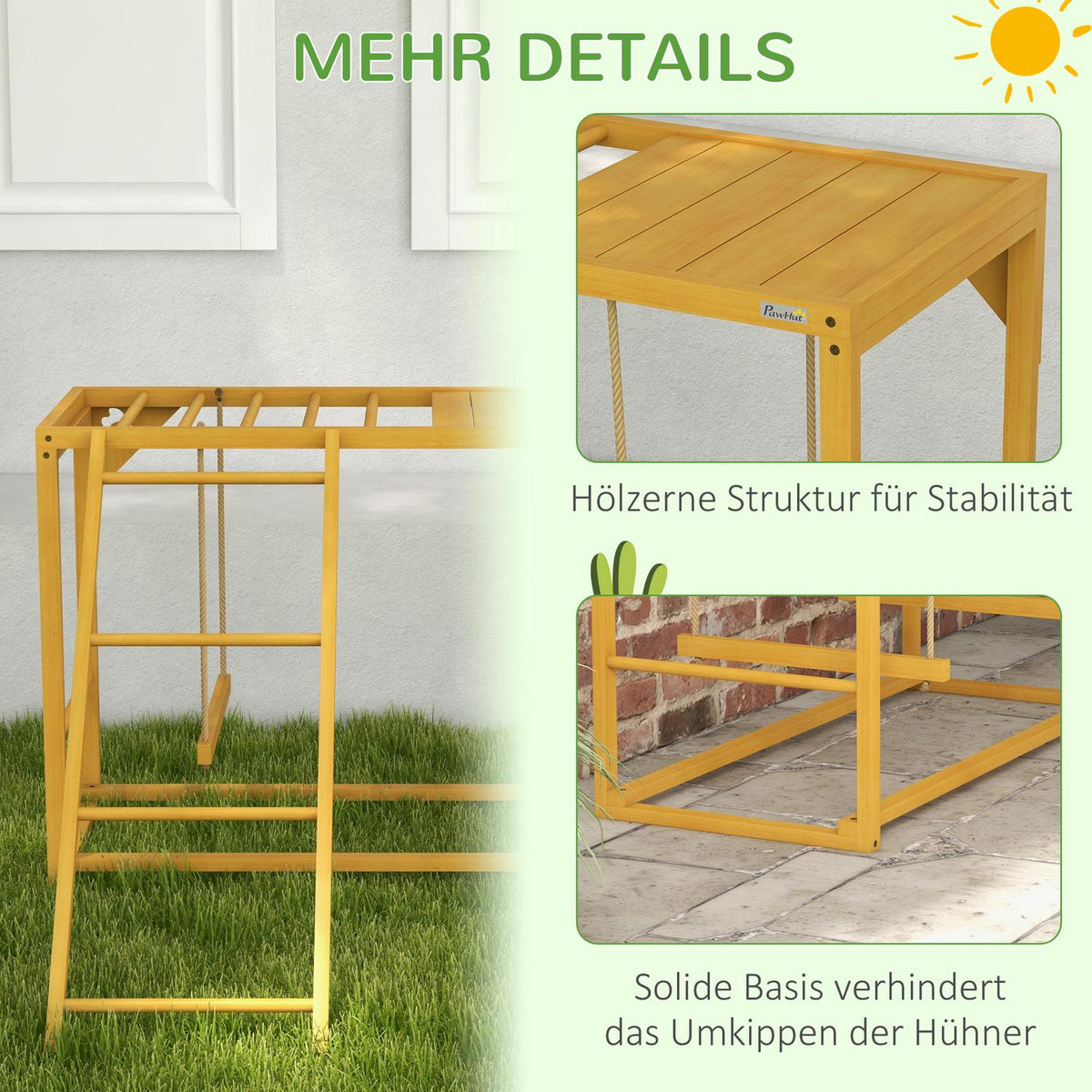 Chicken play frame made of wood, playground for chickens with swings and ladder chicken climbing frame for 3-4 chickens natural wood