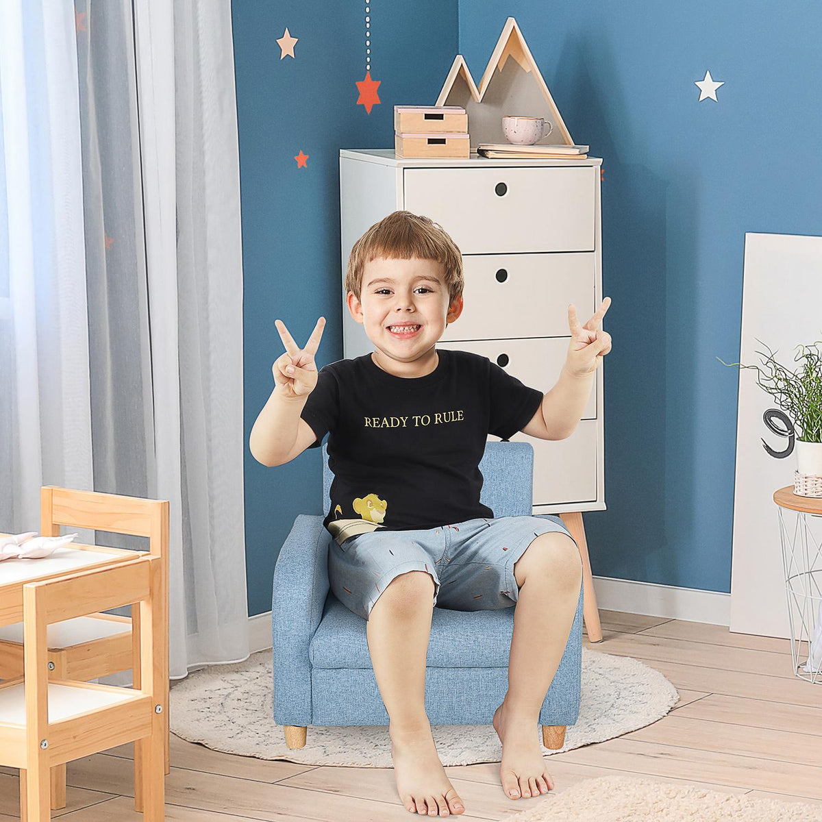 Children'S Armchair Children'S Sofa With Thick Foam & Seat Cushion, Anti-Slip Feet, Blue, 49X45X44.5Cm