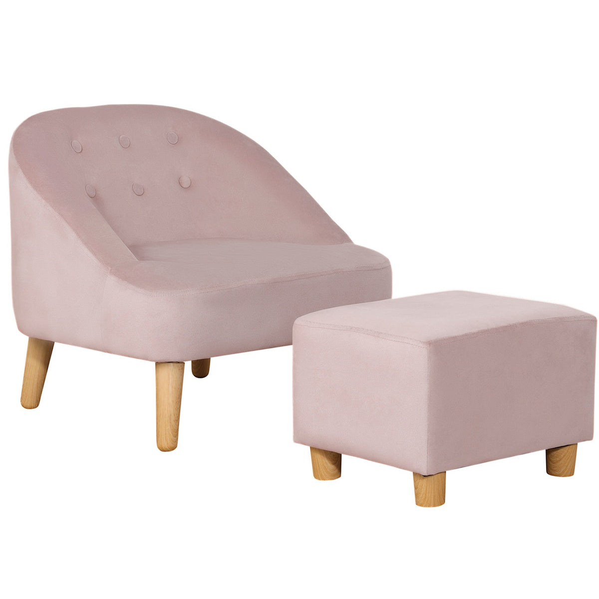 Children'S Armchair With Footstool, Comfortable Sofa For Children Aged 3 And Over, Velvet Look, Eucalyptus Wood, Pink, 51X51X50Cm