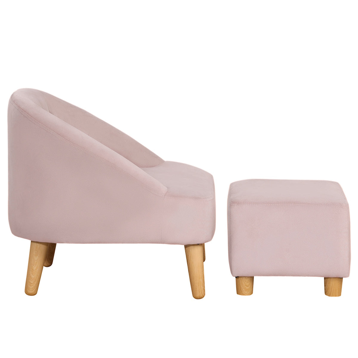 Children'S Armchair With Footstool, Comfortable Sofa For Children Aged 3 And Over, Velvet Look, Eucalyptus Wood, Pink, 51X51X50Cm
