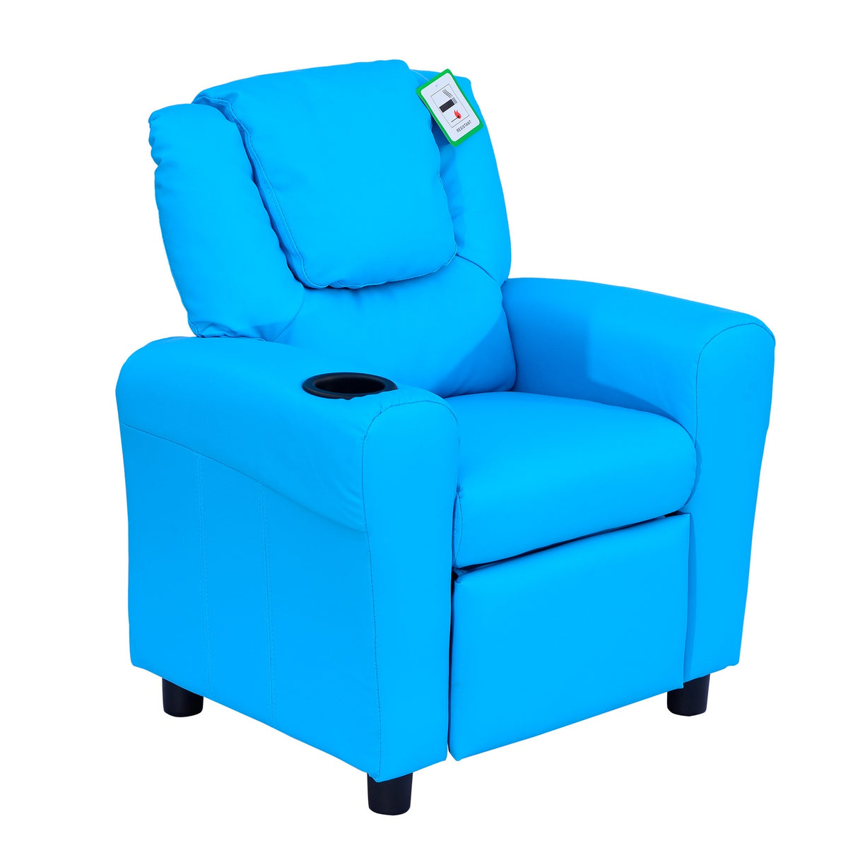 Children'S Armchair With Reclining Function, Mini Sofa For 3-6 Years, Blue With Built-In Cup Holder, 62X52X69Cm