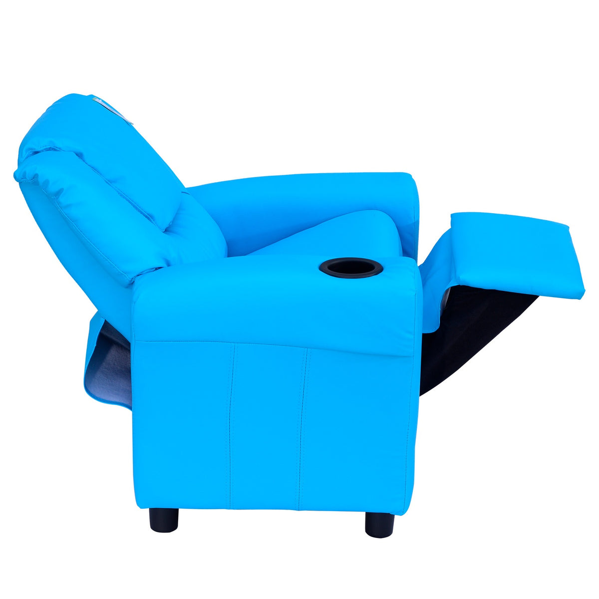Children'S Armchair With Reclining Function, Mini Sofa For 3-6 Years, Blue With Built-In Cup Holder, 62X52X69Cm