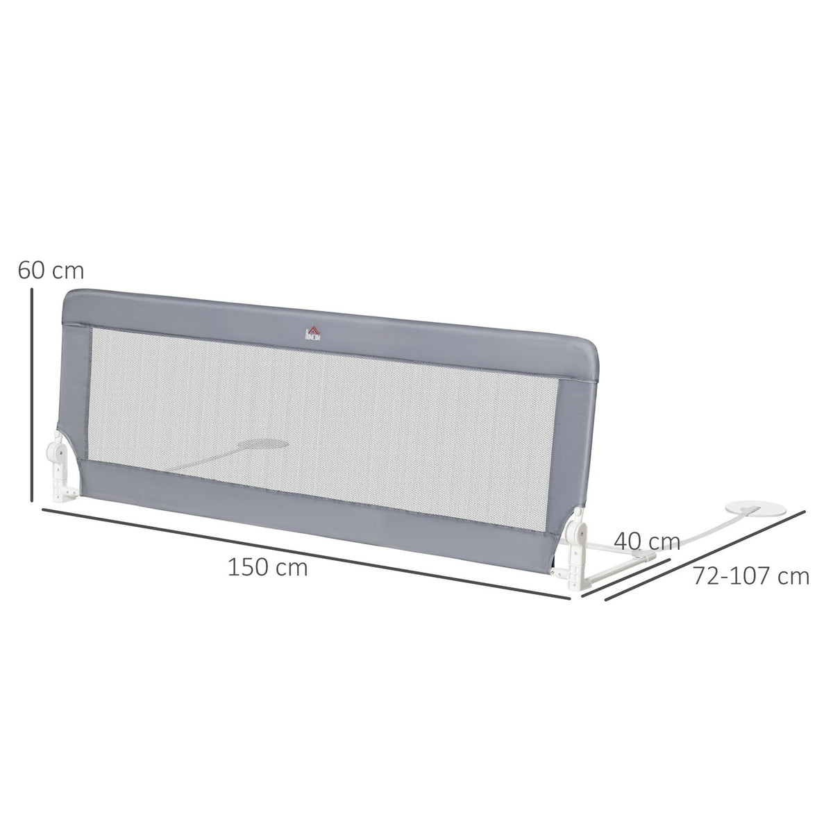Children'S Bed Rail Fall Protection Removable Metal Oxford Fabric Gray 150Cm