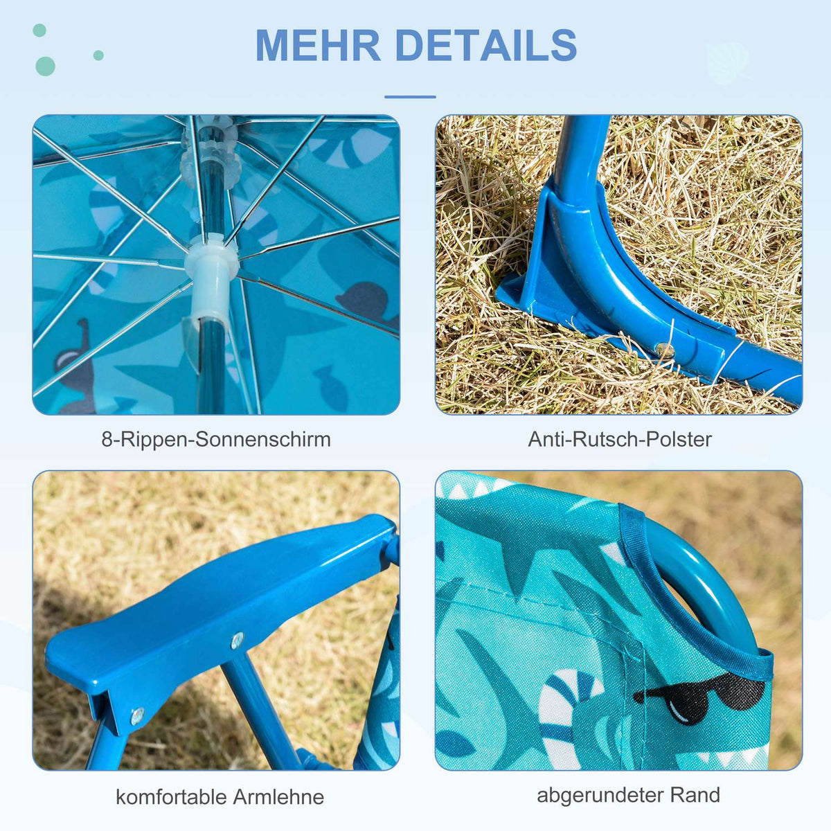 Children'S Camping Chair Folding Beach Chair With Parasol Lightweight For 1-3 Years Blue 39X39X52Cm