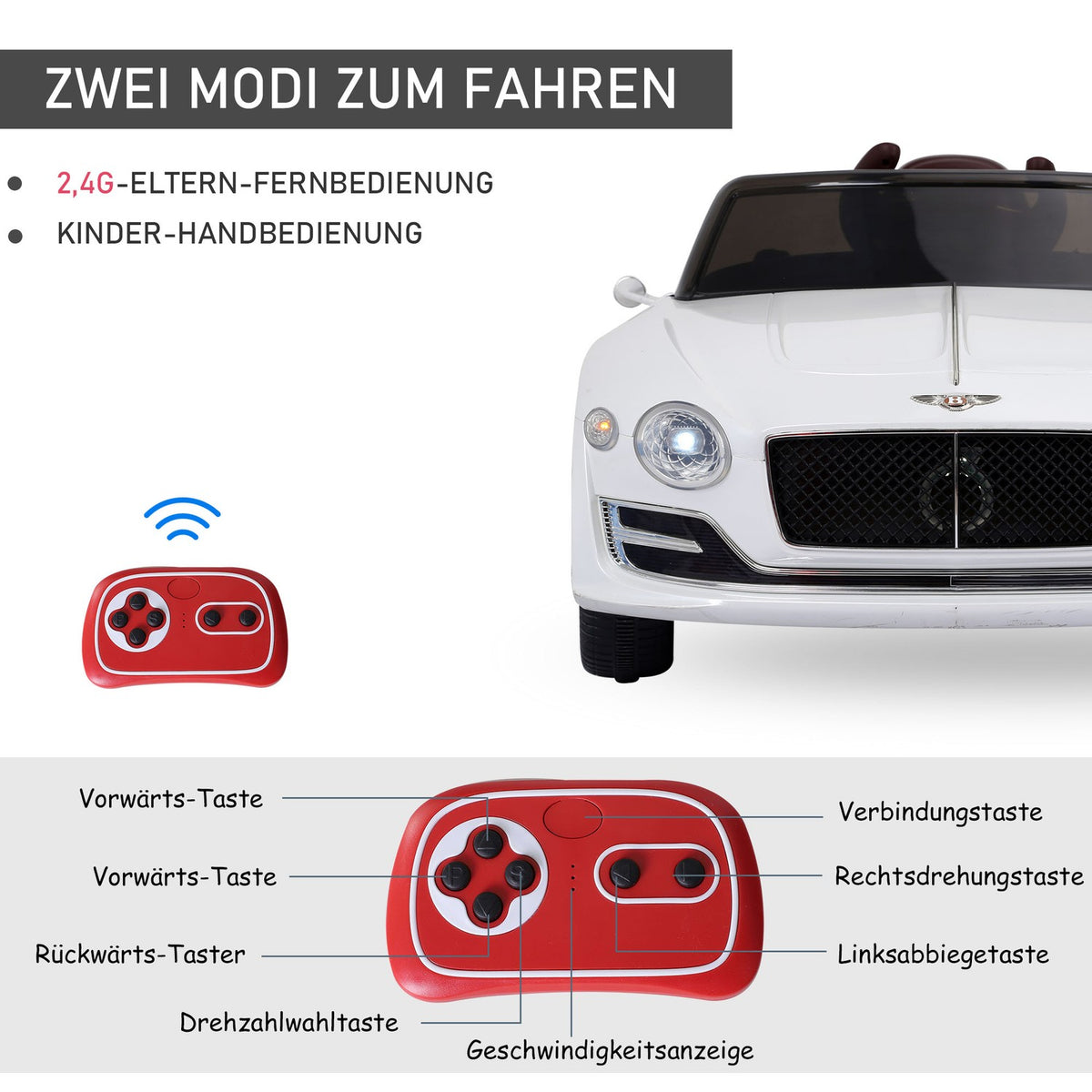 Children'S Car Children'S Vehicle Electric Car Bentley Gt Licensed With Remote Control 2 X 390 Motors White 108 X 60 X 43 Cm