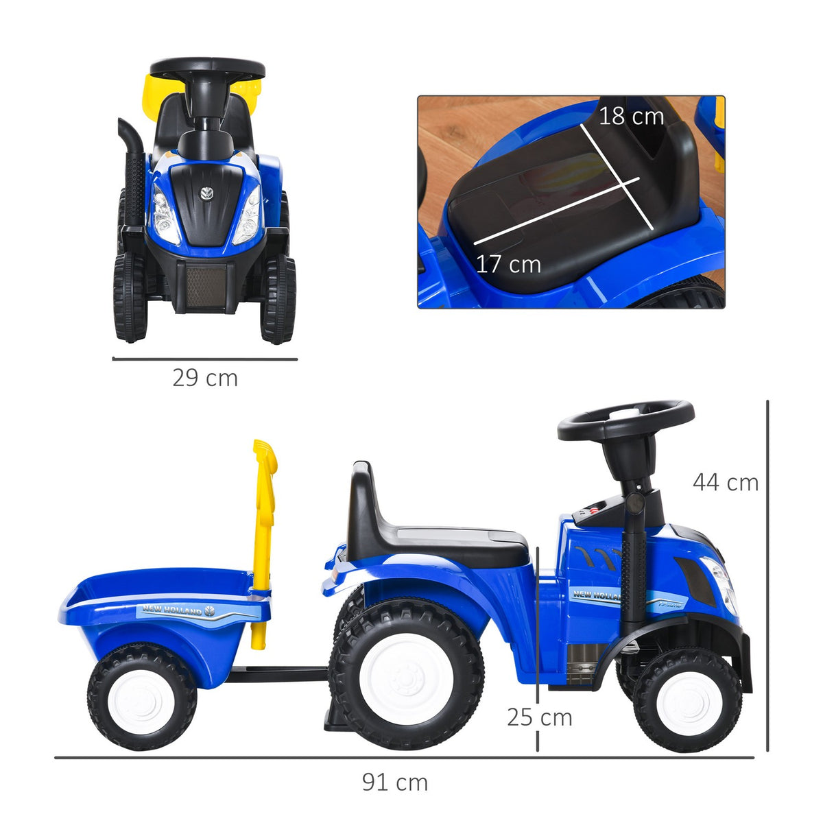 Children'S Car Children'S Vehicle Ride-On Car New Holland Ride-On Vehicle Classic Car Walking Aid With Horn Plastic Metal Blue