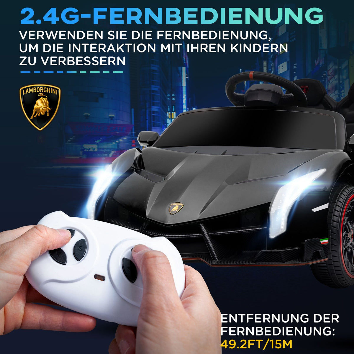 Children'S Electric Car 12V Children'S Car With Display, Remote Control, Children'S Vehicle With Bluetooth, Electric Vehicles With Music Function, Children'S Vehicle, For 3-6 Years Children, 3-7 Km/H, Black