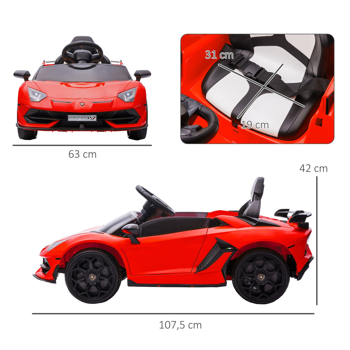 Children'S Electric Car 12V Electric Children'S Vehicle, Electric Vehicle Incl. 2.4G Remote Control, With Mp3 Player, Horn, Light, For 3-5 Years Children