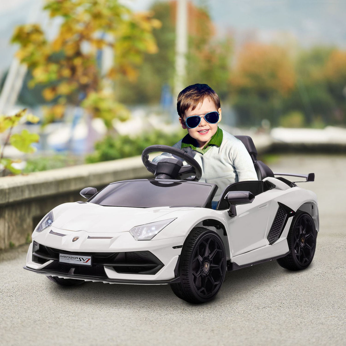 Children'S Electric Car 12V Electric Vehicle With 2.4G Remote Control, Mp3 Player, Horn, Light, For 3-5 Years, White