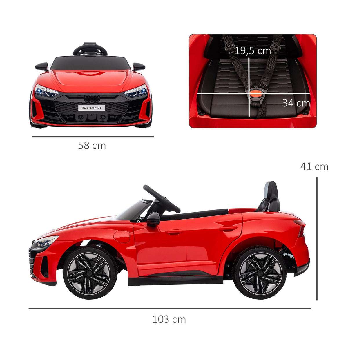 Children'S Electric Car For 3-5 Years, Children'S Car With Remote Control, Seat Belt, Horn, Music & Headlights, Up To 5 Km/H, Red