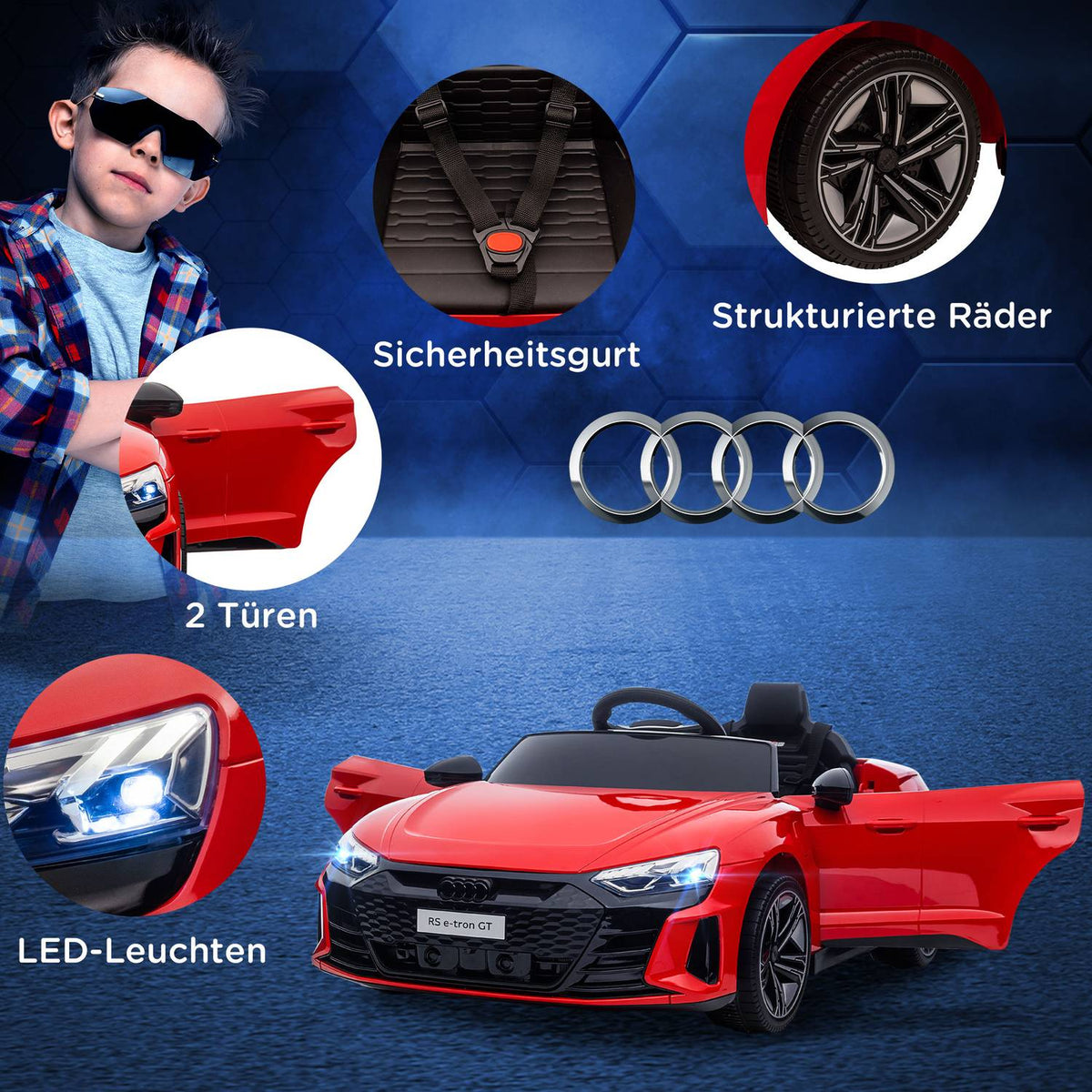 Children'S Electric Car For 3-5 Years, Children'S Car With Remote Control, Seat Belt, Horn, Music & Headlights, Up To 5 Km/H, Red