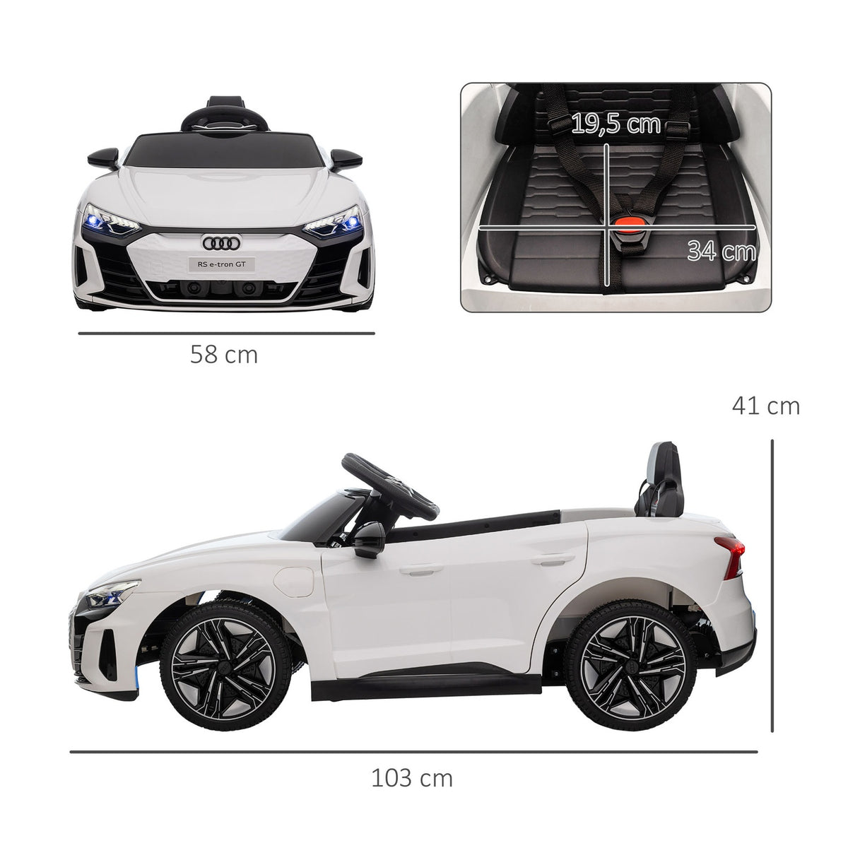 Children'S Electric Car For 3-5 Years, Children'S Car With Remote Control, Seat Belt, Horn, Music & Headlights, Up To 5 Km/H, White