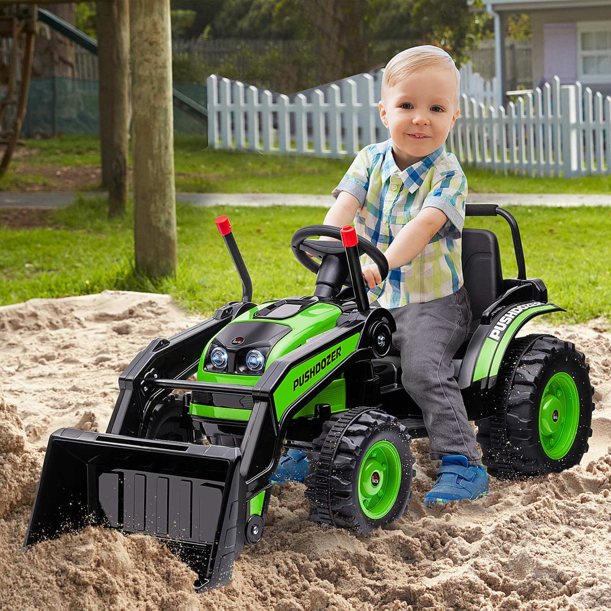 Children'S Electric Excavator Seat Excavator For Children Ride-On Excavator Off-Road Vehicle Tractor Electric For Driving With Music Shovel Arms 3-5 Years Green