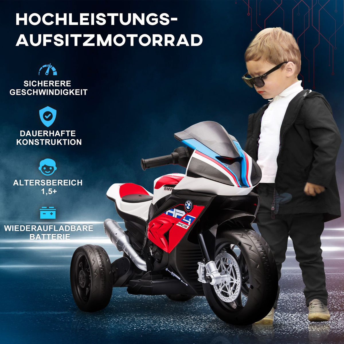 Children'S Electric Motorcycle Children'S Motorcycle 6V Electric Vehicle Electric Tricycle Children'S Vehicle With 3 Music Modes 2.5Km/H From 18 Months Pp Metal Red