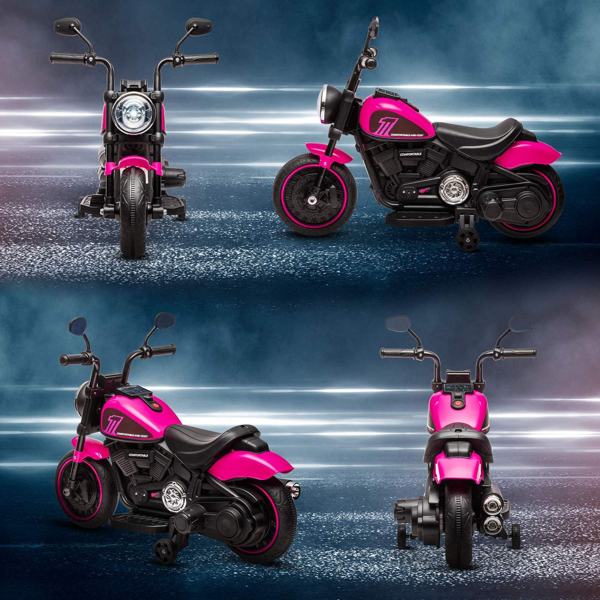 Children'S Electric Motorcycle Children'S Motorcycle Children'S Vehicle Electric Vehicle With 2 Removable Support Wheels, 1.5-3 Km/H, For 1.5-3 Years Children Pink