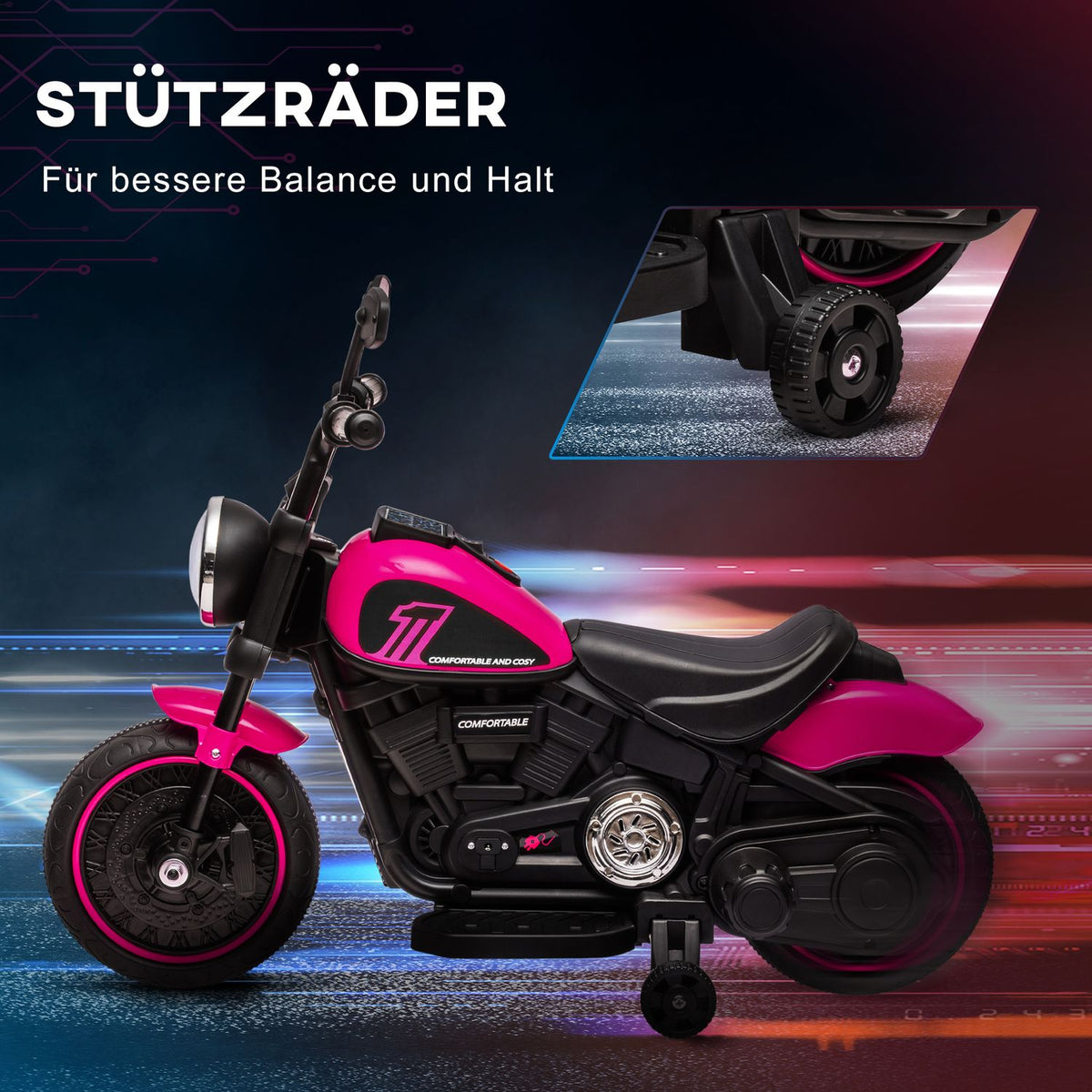 Children'S Electric Motorcycle Children'S Motorcycle Children'S Vehicle Electric Vehicle With 2 Removable Support Wheels, 1.5-3 Km/H, For 1.5-3 Years Children Pink