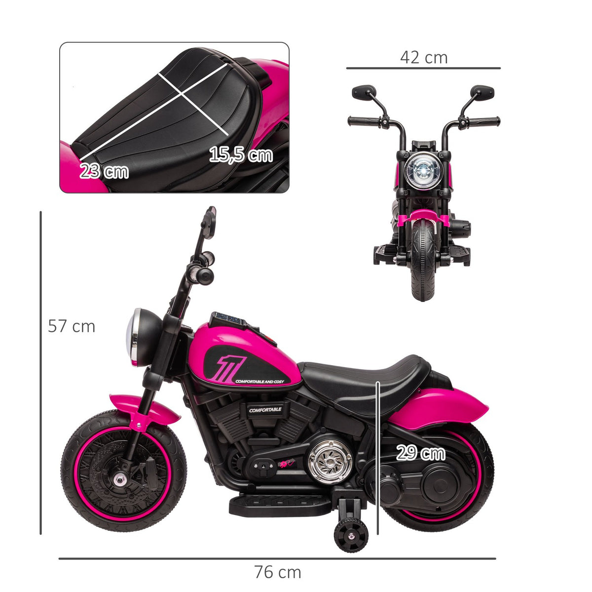 Children'S Electric Motorcycle Children'S Motorcycle Children'S Vehicle Electric Vehicle With 2 Removable Support Wheels, 1.5-3 Km/H, For 1.5-3 Years Children Pink