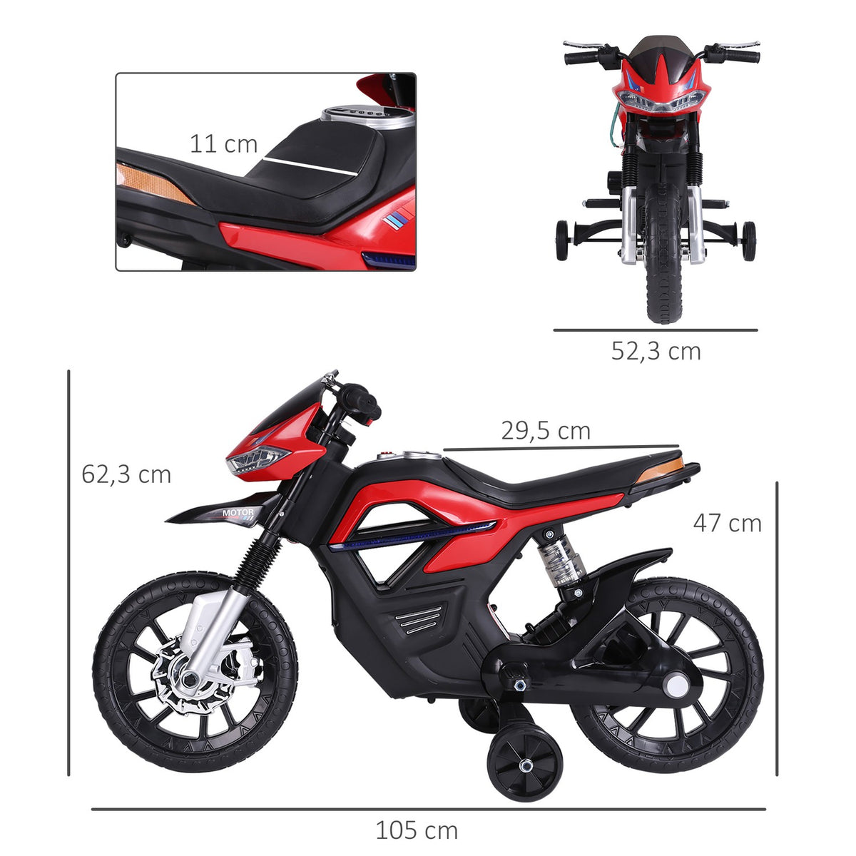 Children'S Electric Motorcycle Electric Motorcycle With Light, Music, Mp3, Training Wheels, 3 Km/H, For 3-6 Years