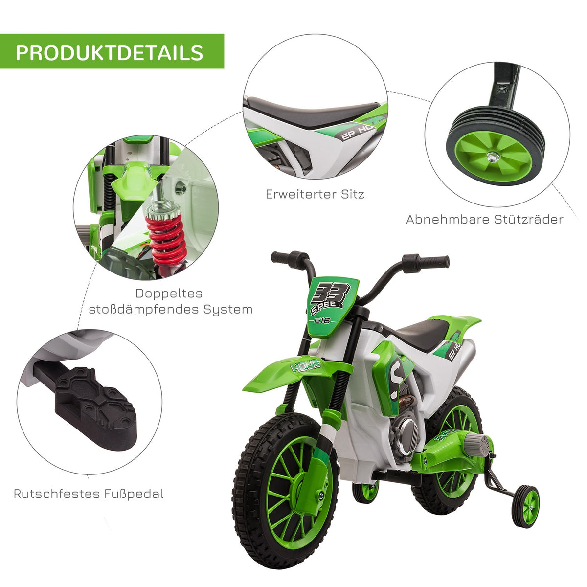 Children'S Electromobile Motorcycle 12V Removable Support Wheels From 3 Years Pp Metal